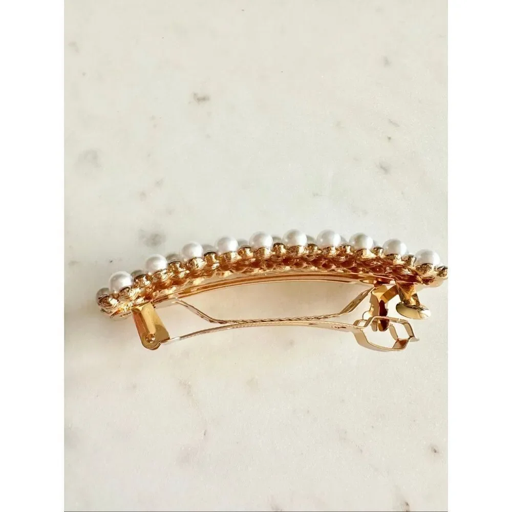 Pearl and diamond hair barrette